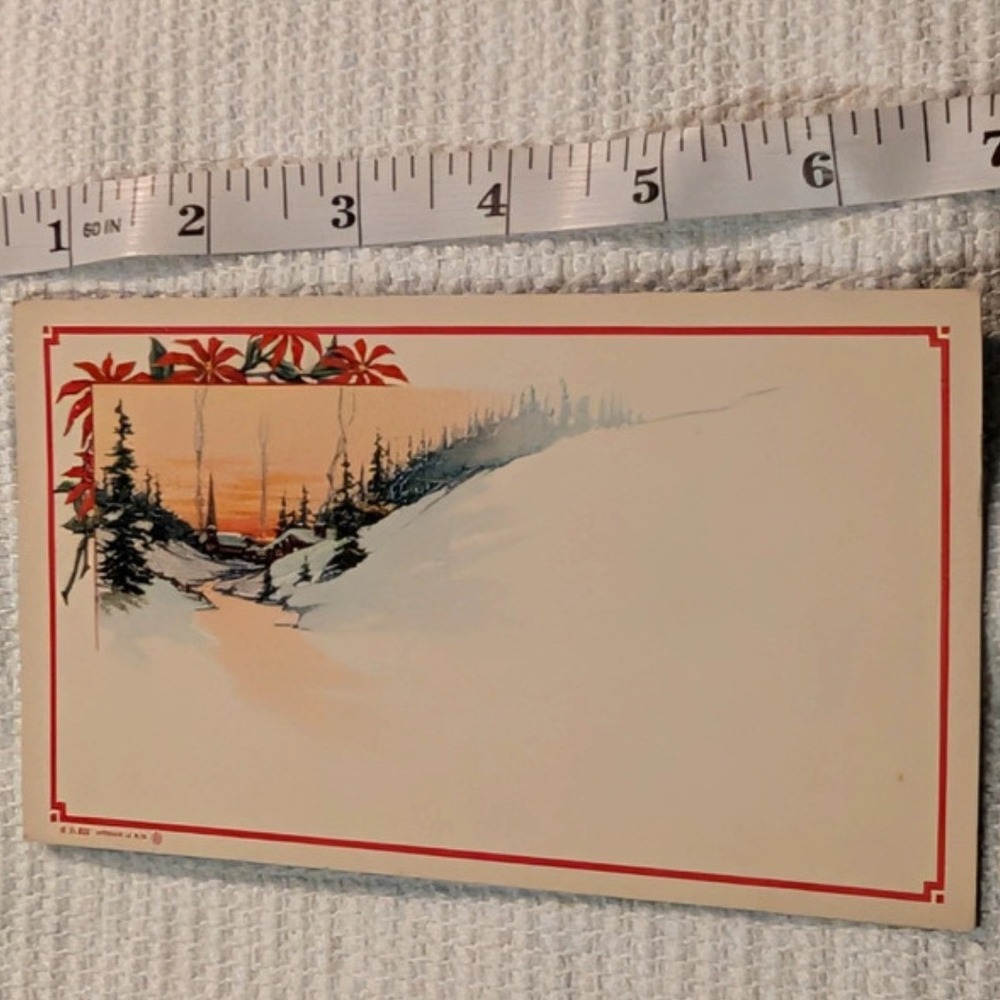 Vintage Christmas Ink Blotter Blank Winter Village Poinsettia Litho USA GX53